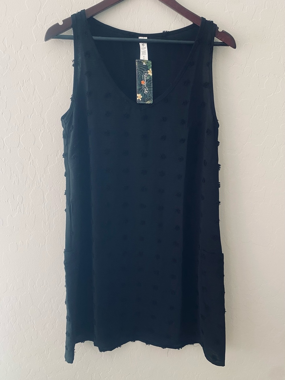 NWT Blooming Jelly Black Swiss Dot Sleeveless Mini Shift Dress with Pockets S